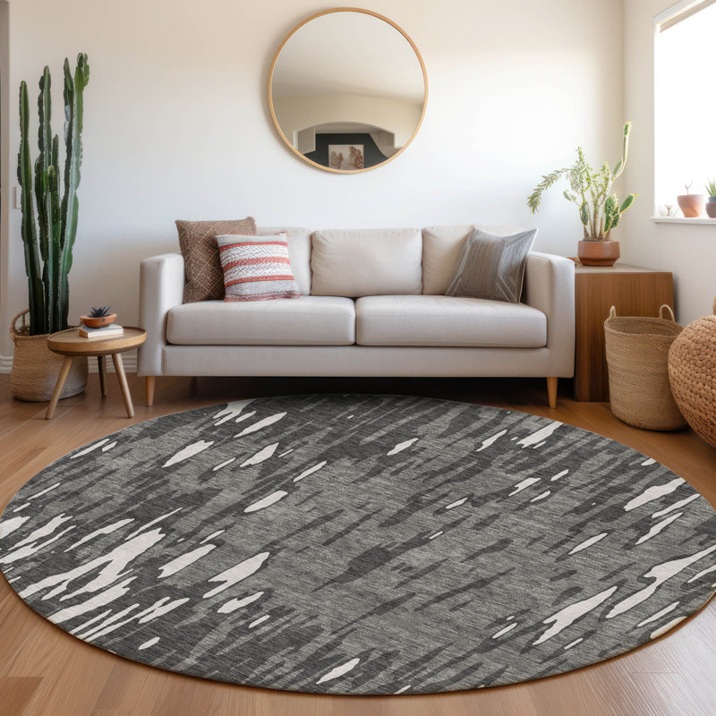 Premium Machine Washable Prisco Gray Rug, Round 8'