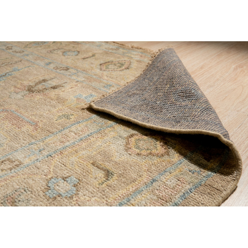 Elegant Hand Knotted Wool Brown and Blue Oushak Rug, 8' x 10'