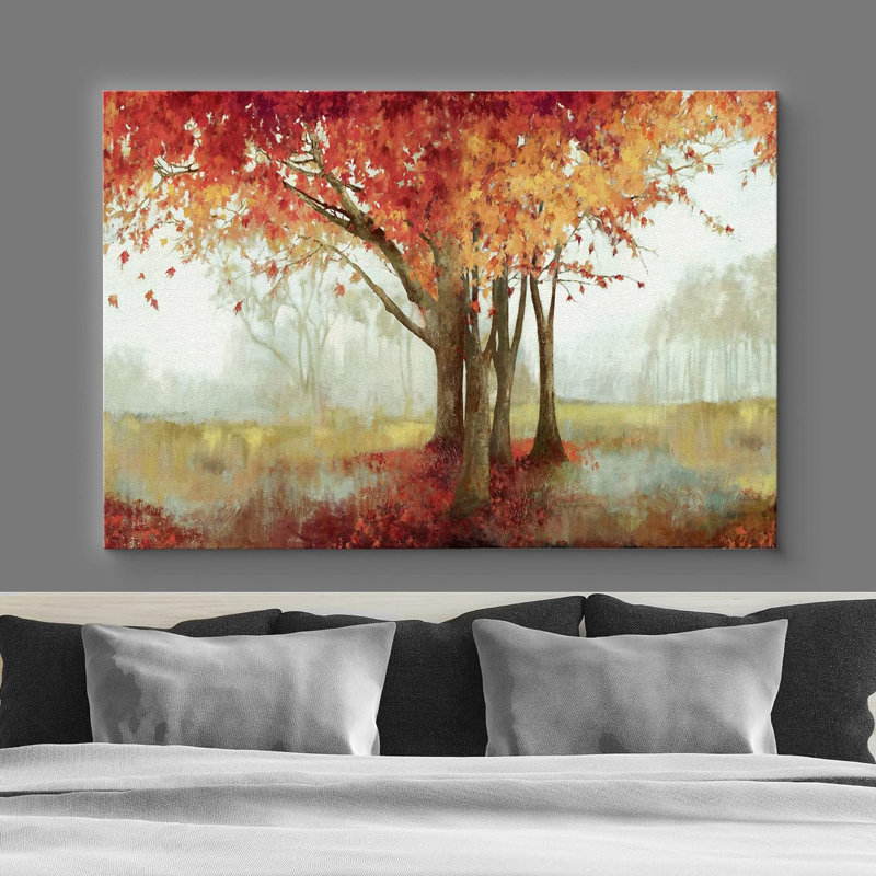 Autumn Fall Maple Tree Forest Red Leaves Nature Landscape On Canvas Print Wall Art