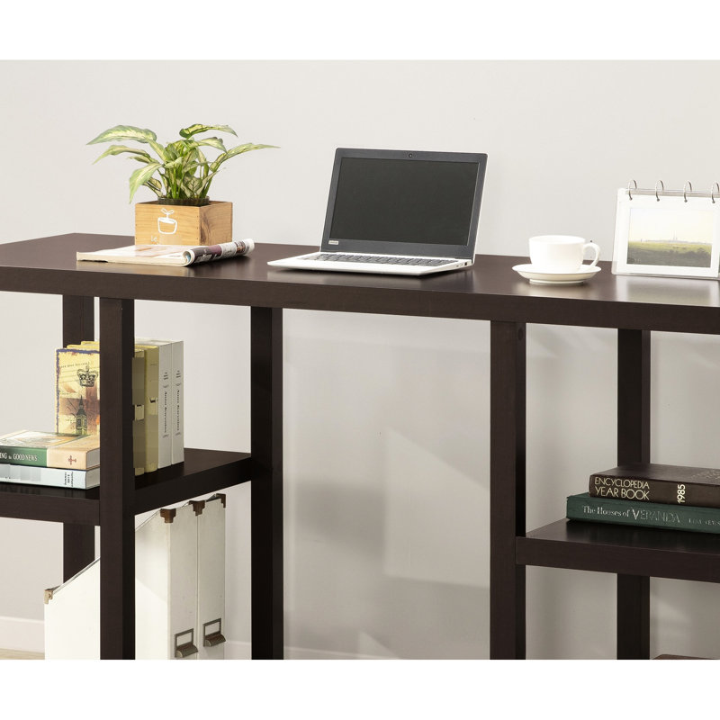 Cappuccino Oak Desk With Ornamental Detail, 4 Storage Shelves, Paper Veneer, Space Saving Study Desk,