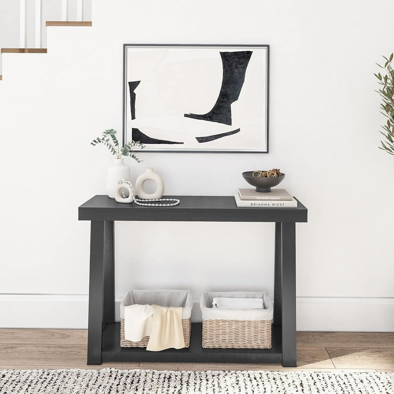 Beckett Solid Wood Console Table, Black, 32" H x 46.25" W x 12" D
