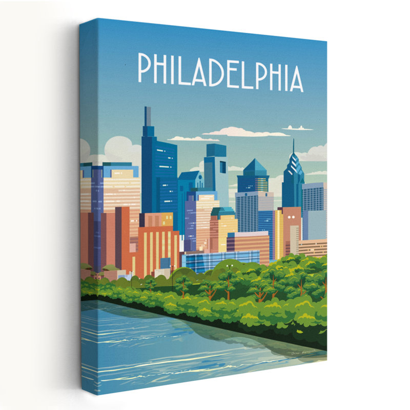 City Sights Philadelphia - Architecture Blue Buildings Cities Art, 36" H x 24" W