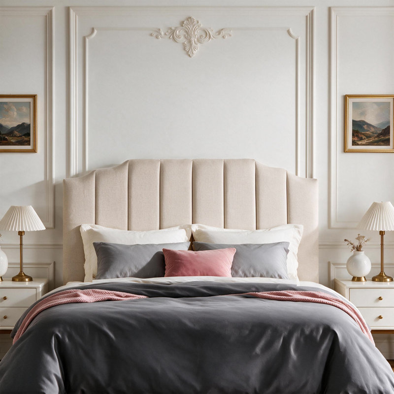 Tête de lit tapissier Modern, Grand lit, Lin beige
