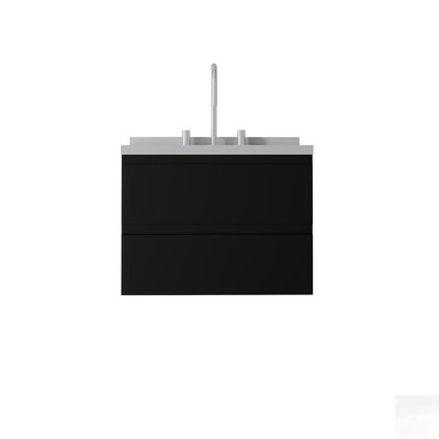 Meuble-lavabo flottant avec porte à fermeture douce, comptoir et dosseret en marbre de culture blanc granit, contreplaqué, noir