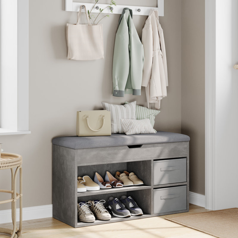 Shoe Bench With Fabric Drawer, Grey