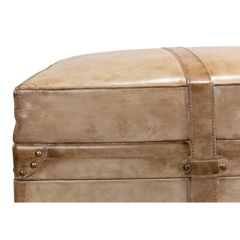 Beige Leather Upholstered Fliptop Storage Bench