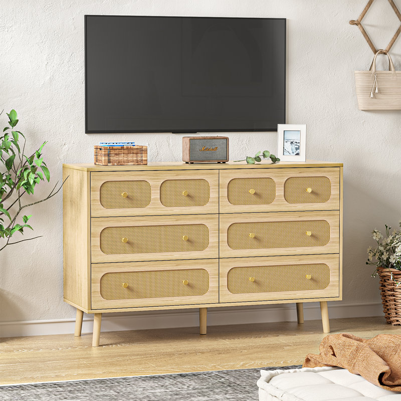 Commode à 6 tiroirs, commode pour chambre en rotin