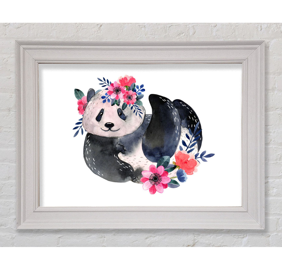 Niedlicher Panda mit Blumenmuster Gerahmter Druck