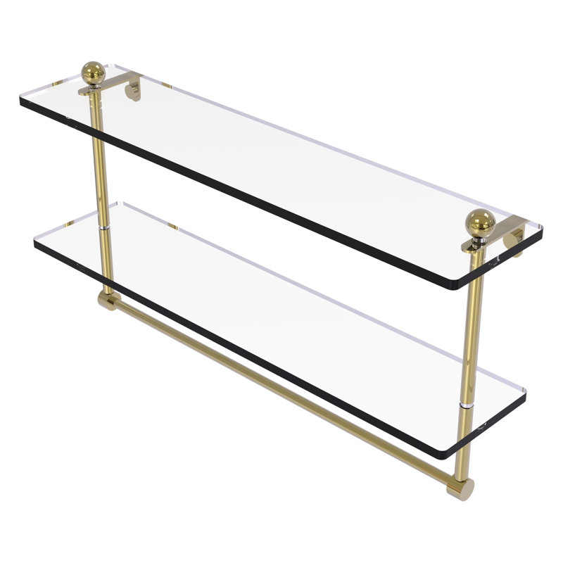 Gober 2 Piece Tiered Shelf with Towel Bar, 22", Unlacquered Brass