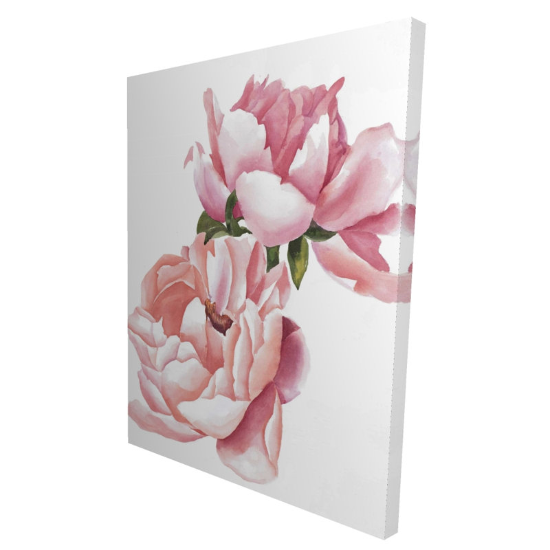 Deux roses roses à l'aquarelle sur toile | Décoration de chambre à coucher rose