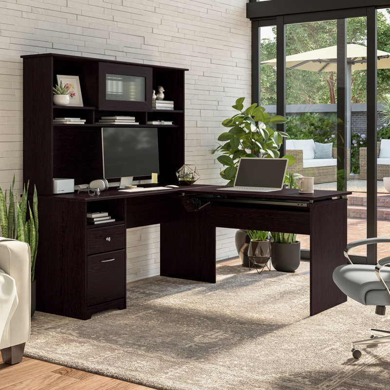 Bureau d'ordinateur en L Shelonda, Chêne espresso, H 29,96 po x l 60 po x P 23,19 po