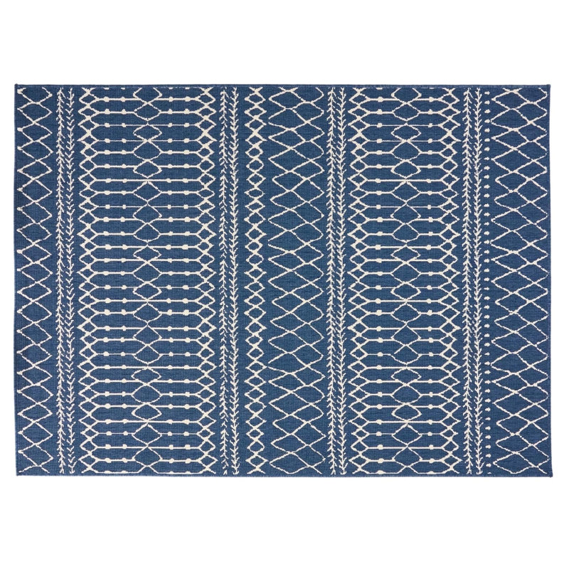 Blue Rectangle Polypropylene 5'3"x7' Rug
