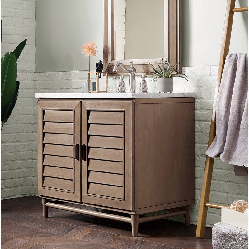 Portland 36 in. Single Vanity, Whitewashed Walnut, Victorian Silver, 8" Widespread