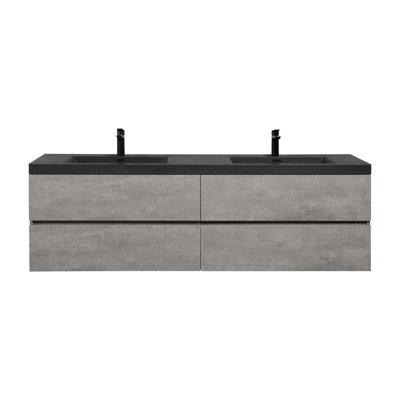 60'' Cement Grey Floating Bathroom Vanity With Resin & Quartz Sand Top