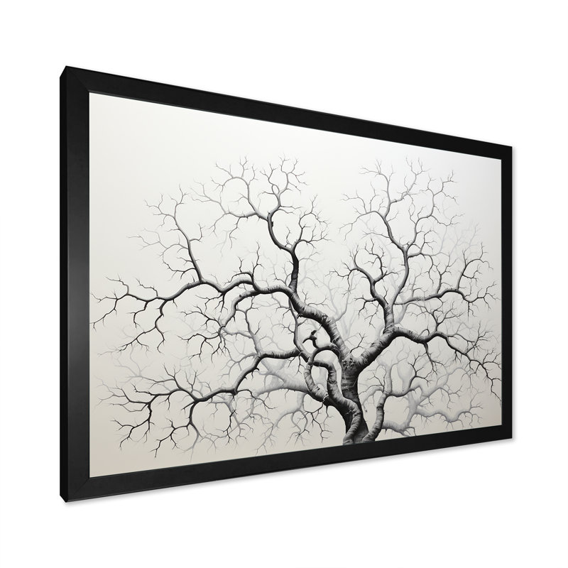 «Monocrhome Sycamore Tree Solitude II», reproduction sur toile, Cadre simple noir, H 34 po x l 44 po x P 1,5 po