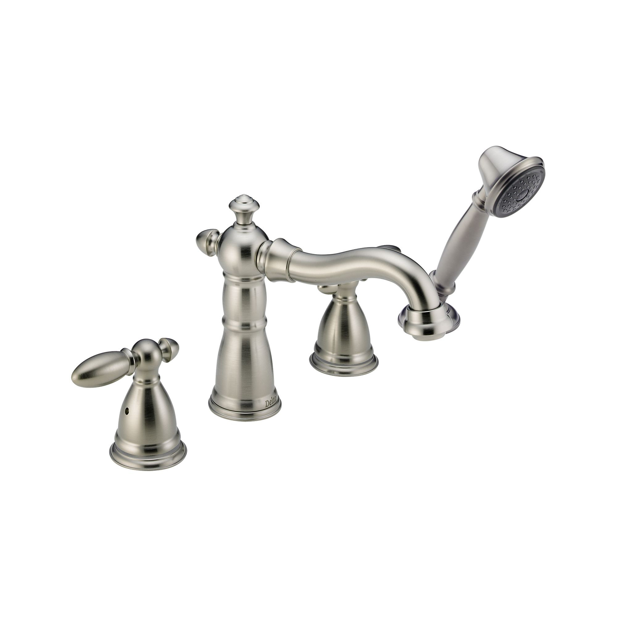Victorian Deck Mounted Roman Tub Faucet Trim with Handshower, Brilliance Stainless