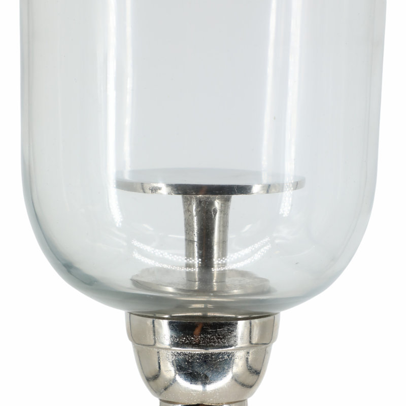Grand porte-bougie moderne en métal et verre Modern, H 34 po x l 6 po x P 6 po, Argent argent