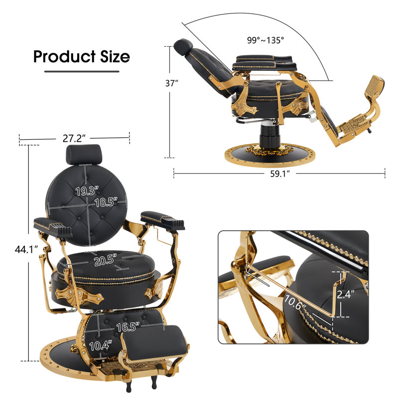 Keyra Heavy Duty Hydraulic Pump Reclining Barber Salon Chair, Gold