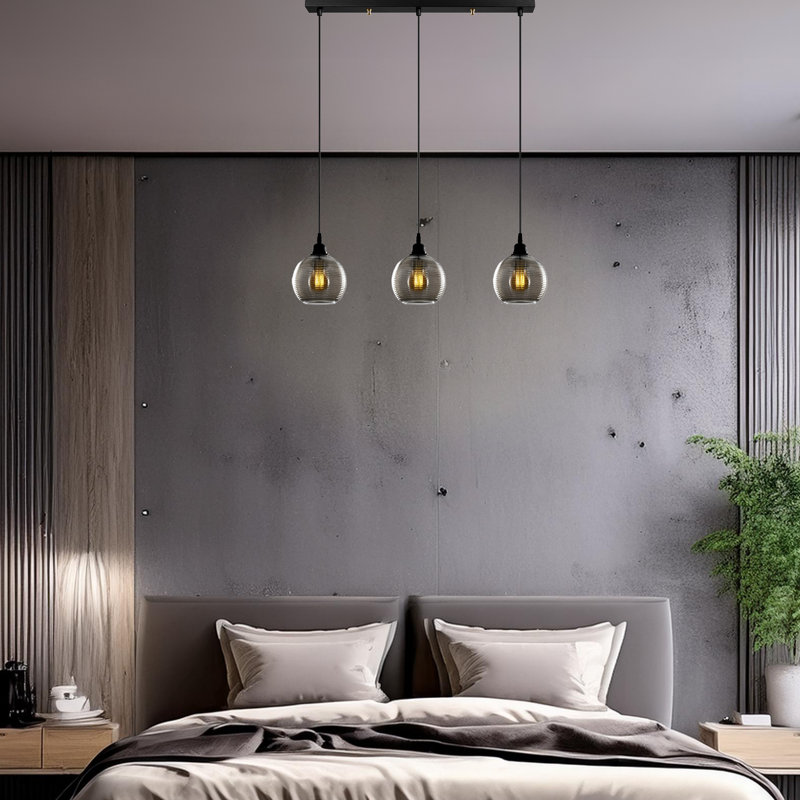 Luminaire suspendu pour îlot de cuisine 3 lumières à hauteur réglable avec capuchon en verre