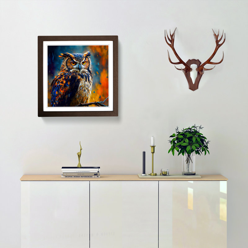Owl Palette Knife Painting - Framed Print, Walnut