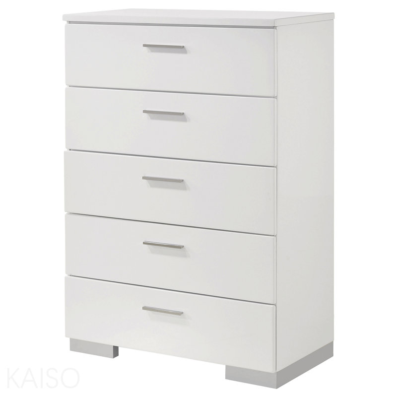 Commode de chambre blanche à 5 tiroirs ultrabrillante