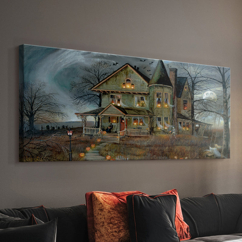 Haunted House - Toile tendue avec châssis - Prêt à accrocher, H 16 po x l 40 po