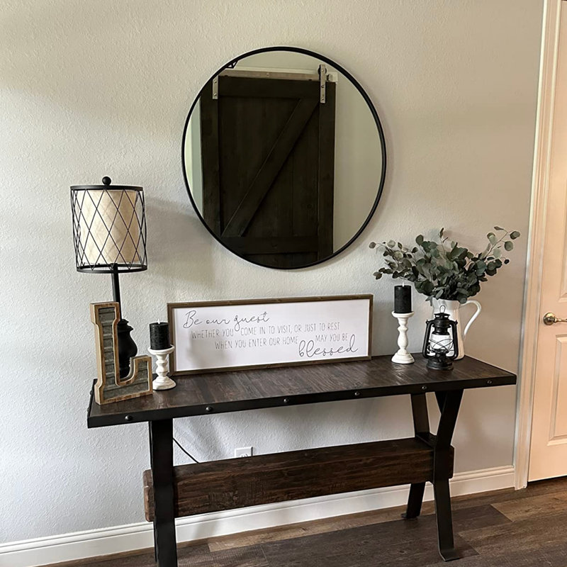 36 Inch Round Bathroom Mirror with Black Metal Frame, Wall Mirror for Vanity, Over Sink, Bedroom, Entryway, Living Room and Hallway Decor