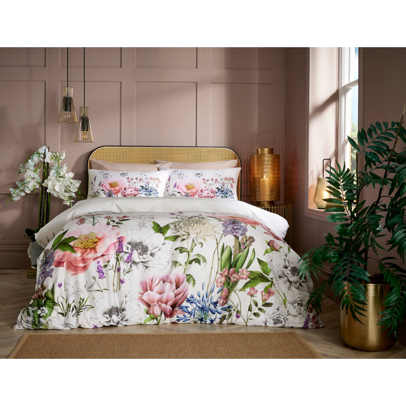 Prado Cotton Floral Duvet Cover with Pillowcases Included, Queen Duvet Cover + 2 Pillowcases
