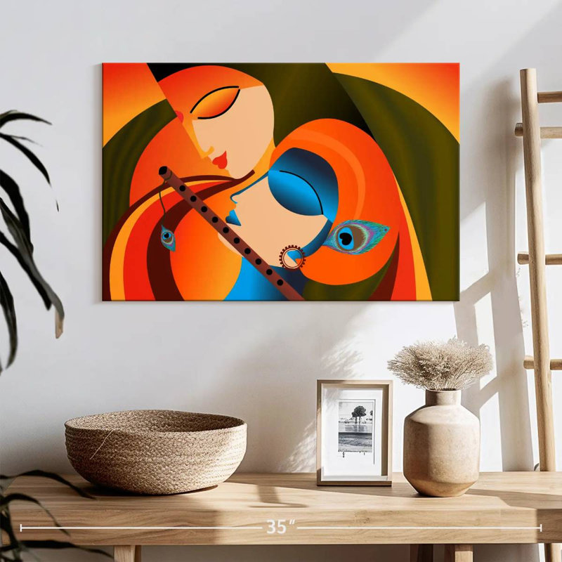 Radha Krishna Madhubani sur impression sur toile, H 16 po x l 24 po x P 1,25 po