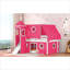 Lit mezzanine pleine grandeur pour enfant, construction en bois massif compacte avec finition rose et éléments de jeu