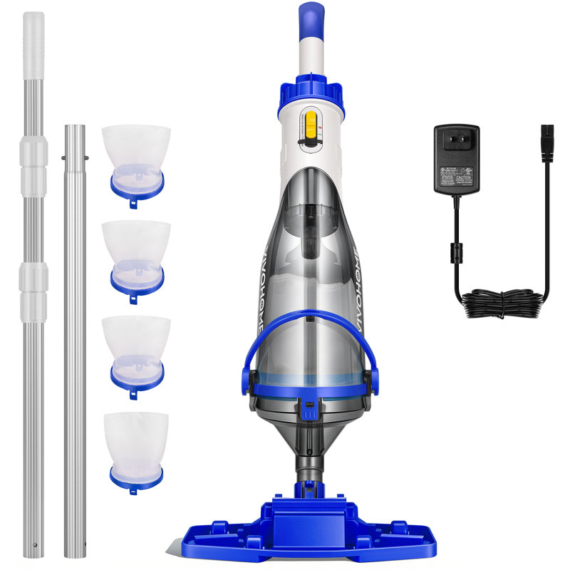 Cordless Handheld Pool Vacuum Cleaner with Telescopic & Extension Poles 9.12ft, 18.5 GPM Suction, Blue