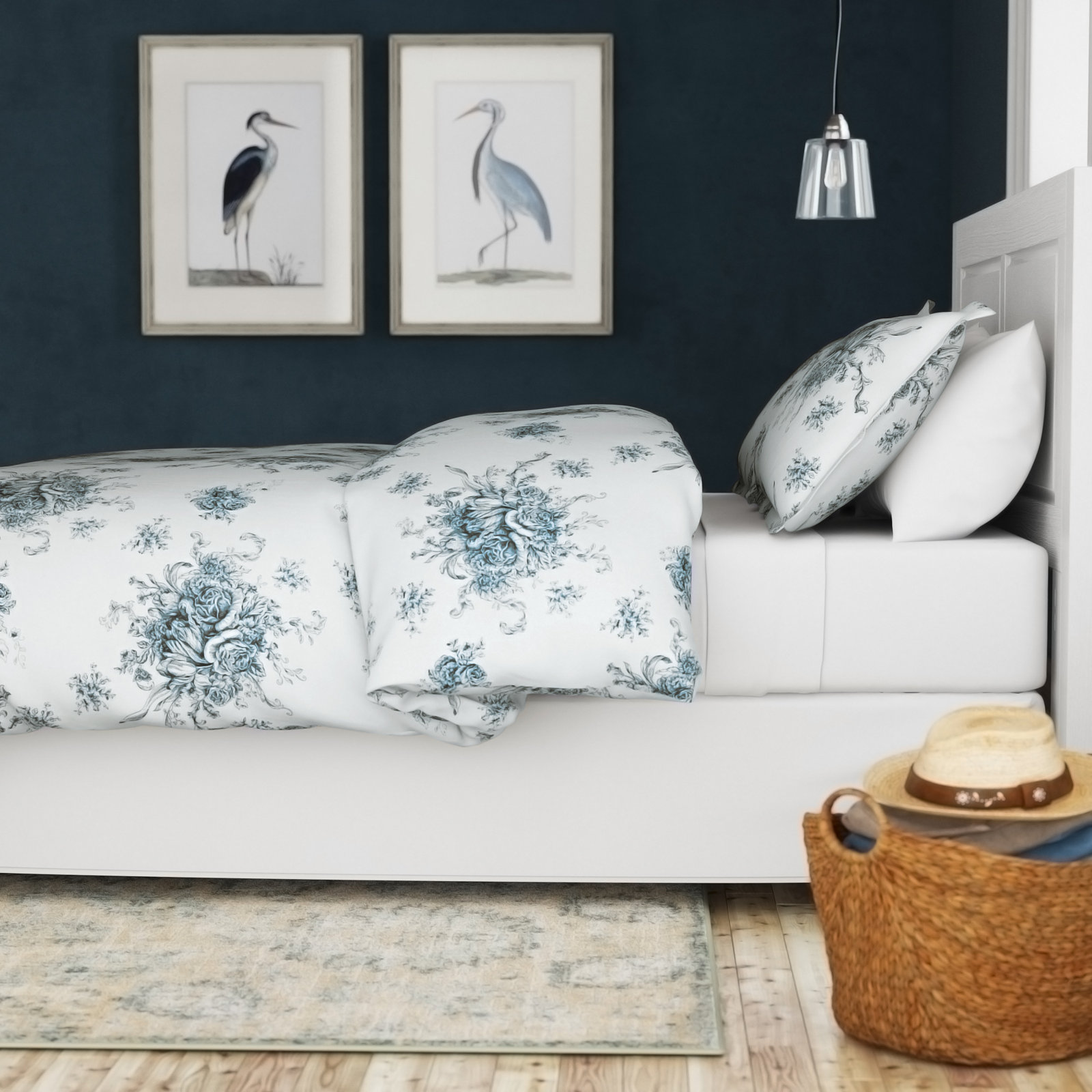 Benedictine Sateen Duvet Cover Set, King Duvet Cover + 2 King Shams, Light Blue
