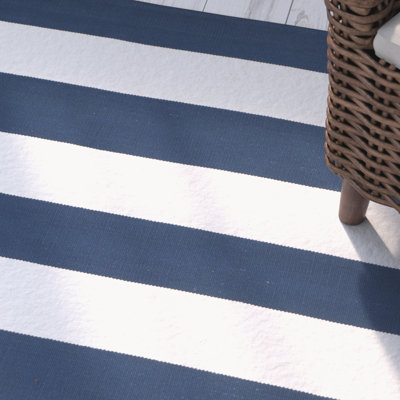 Brookvale Striped Handmade Flatweave Cotton Navy/Ivory Area Rug