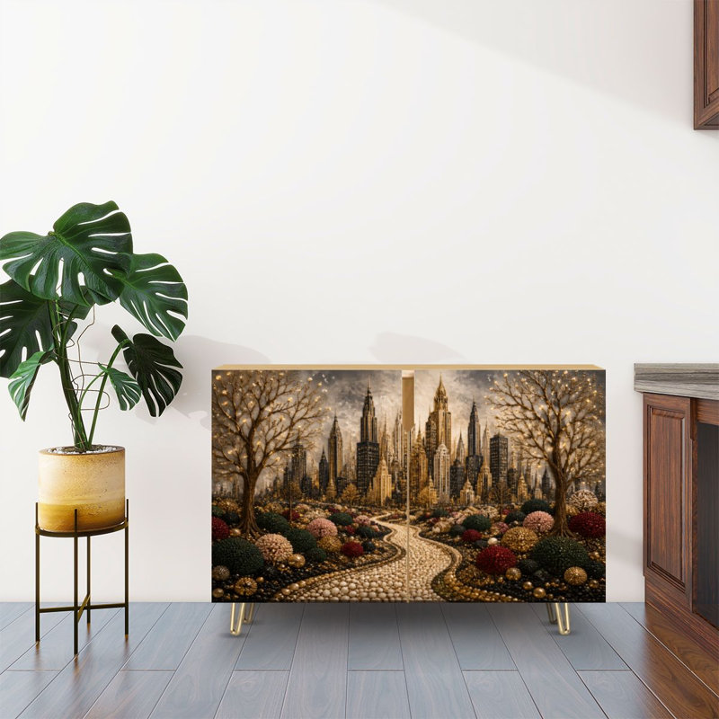 Buffet Buffet avec rangement Luxueux Golden Fantasy City Skyline