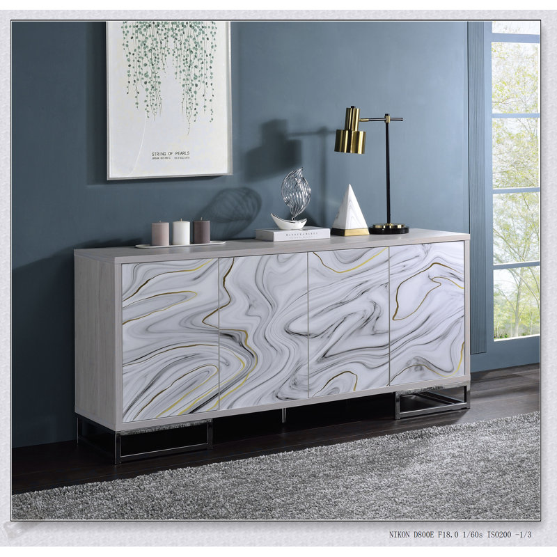 Élégant meuble console avec peinture et chrome Panos Marcie avec rangement spacieux pour les espaces de vie modernes