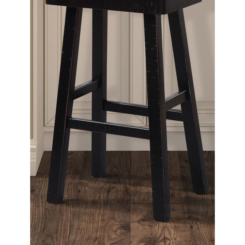 Ensemble de tabourets traditionnels en bois massif de 2 pièces, siège contour noir H 29 po, Noir, Noir