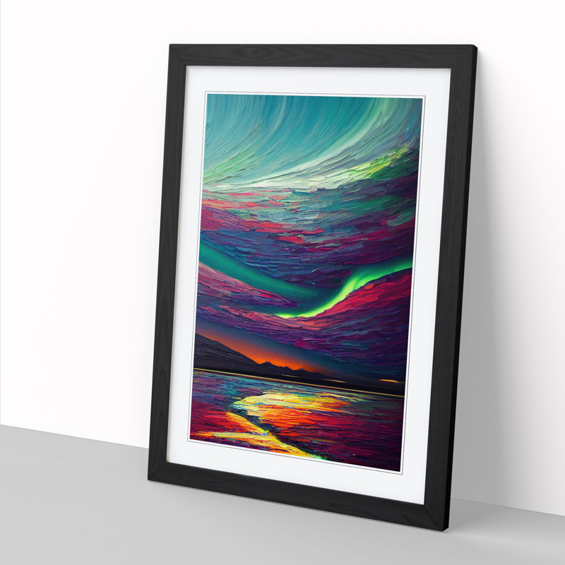 Northern Lights Painting Vol.5 - Picture Frame Print, 64cm H x 46cm W, Oak