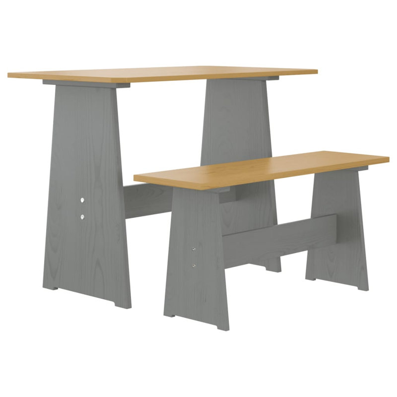 Haaniyah Dining Table with Bench "REINE"  Solid Wood Pine,  Honey Brown, Grey