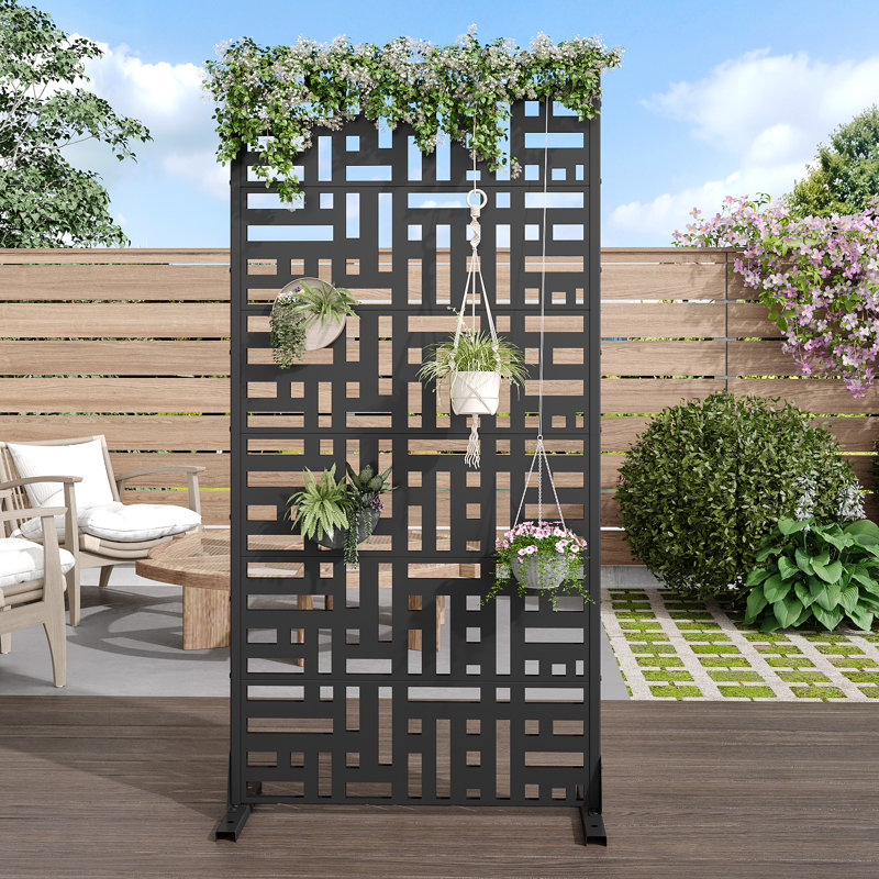 Metal Outdoor Privacy Screen, H 72 po x l 35 po x P 16 po, Noir