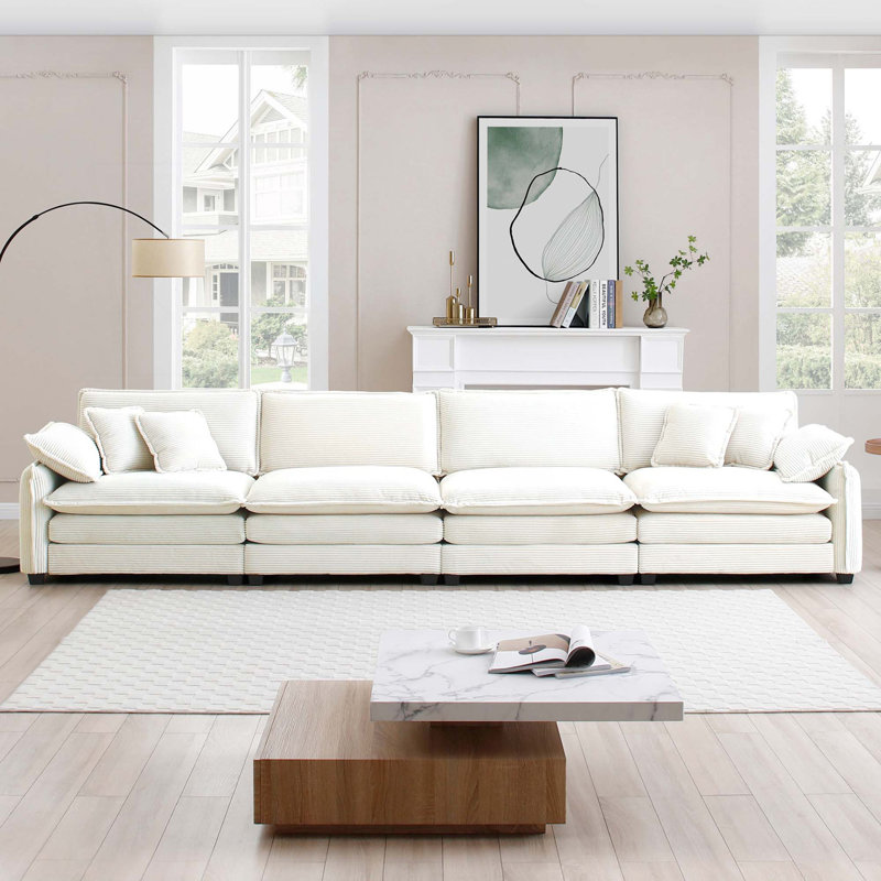 Canapé 4 places moderne avec 2 accoudoirs et 4 coussins décoratifs Modern, Beige