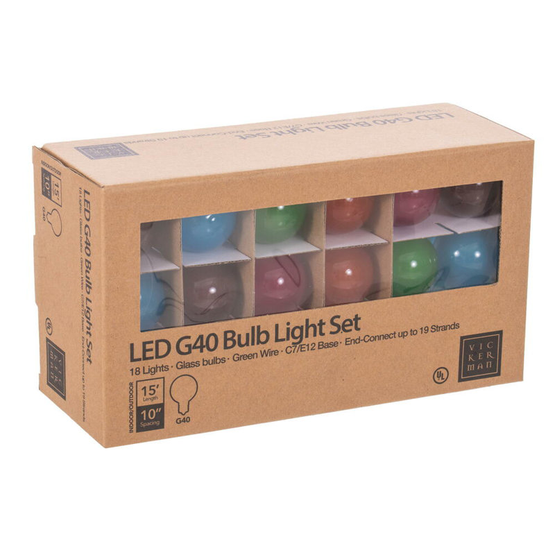 Dakota Fields 18Lt Multi-Colored LED Glass G40-E12 Filament End-Connecting Set