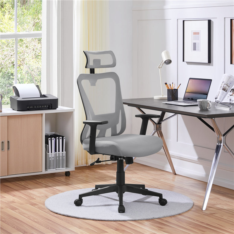 Mesh Office Chair with Headrest, Light Grey