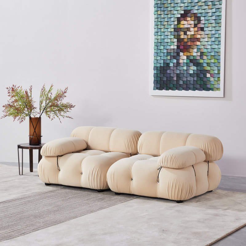 Canapé en chenille de 76 po Belani, Velours beige