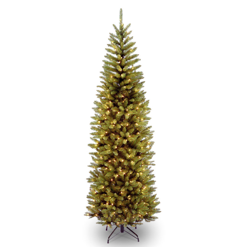 The Holiday Aisle® Kingswood Fir Pencil Tree with Power Connect and Dual Color LED Lights, 7', Slender