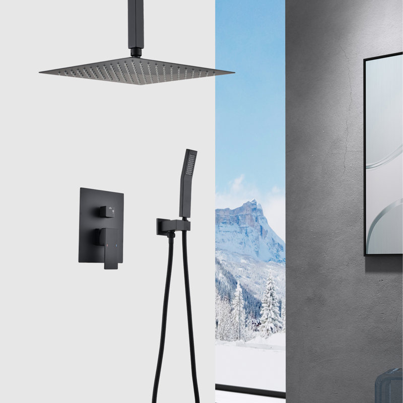 Ceiling Mounted Shower In Matte Black Color - 10" Head & Handheld Bath And Bathroom, Matte Black