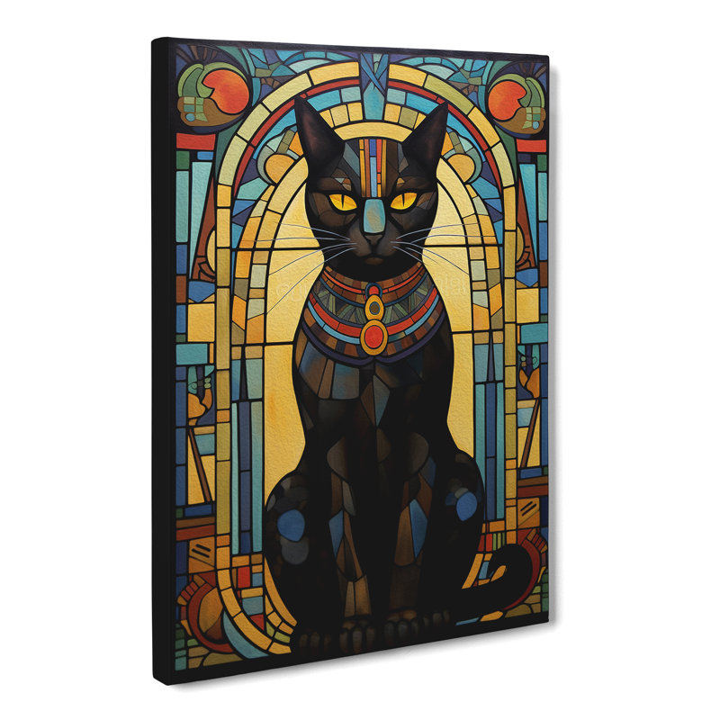 Egyptian Cat Nouveau No.2 - Print on Canvas, 60cm H x 40cm W x 3cm D