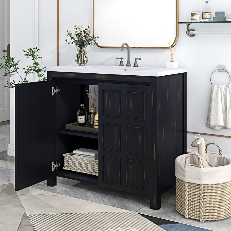 Ensemble de meuble-lavabo simple avec plateau en résine Elyannah