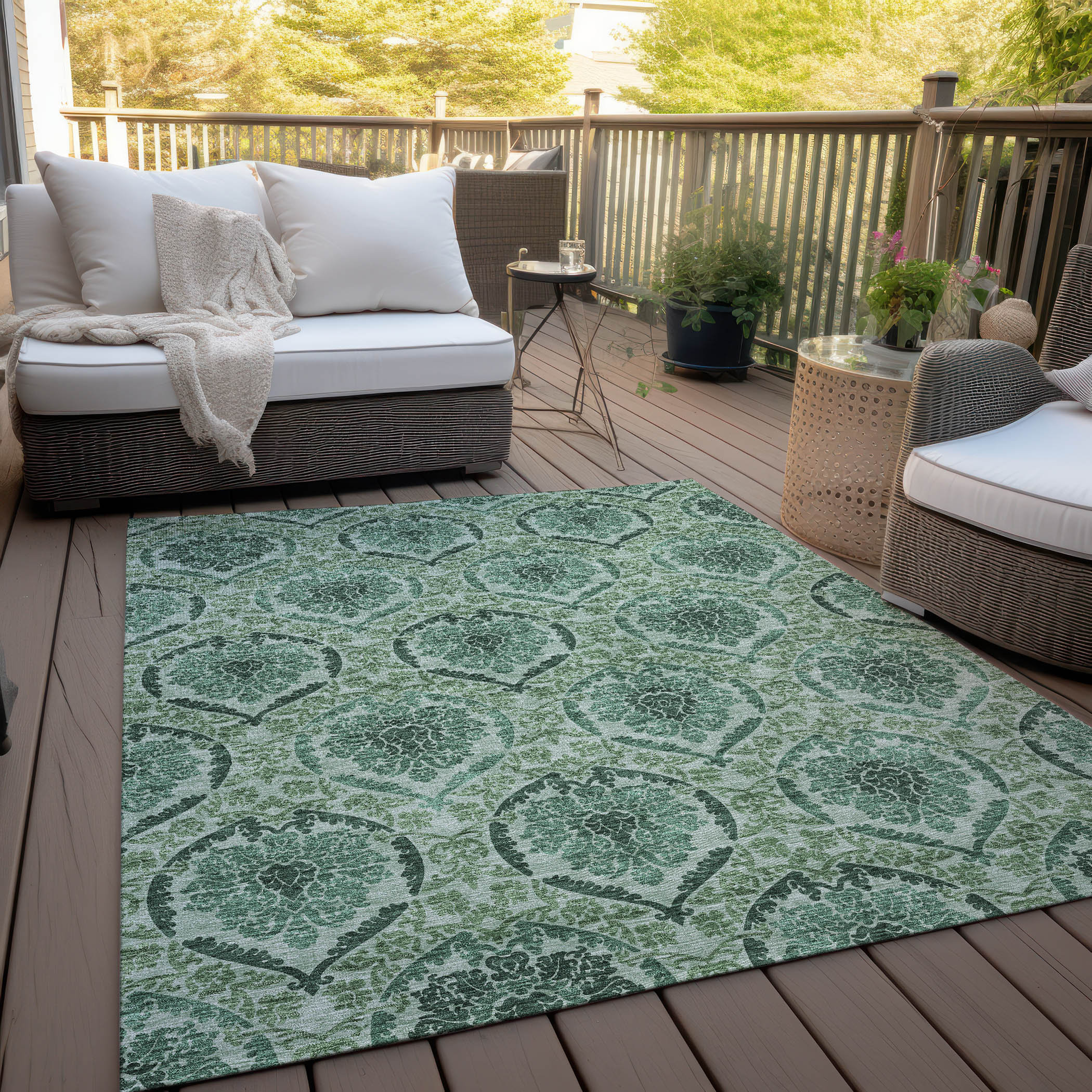 Langley Street® Malchow Damask Machine Woven Polyester Indoor / Outdoor ...