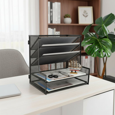 Metal Desktop File Organizer, Black, 5-Tier Paper Tray