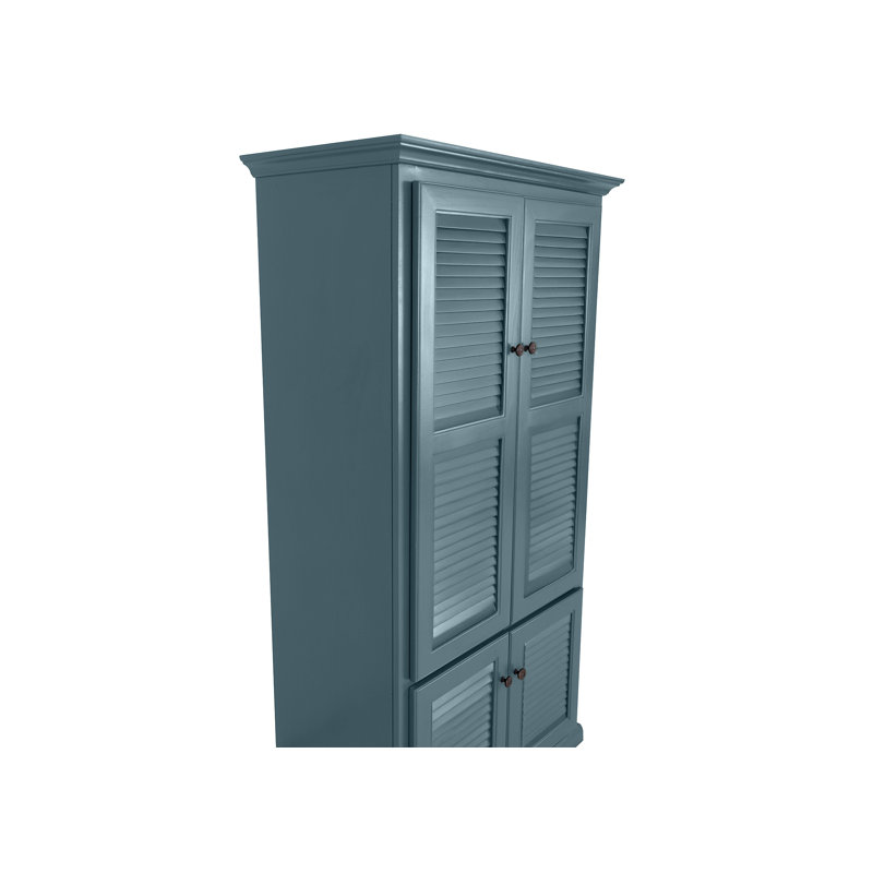 Très grand garde-manger en bois massif avec portes à volets, Bleu fumée